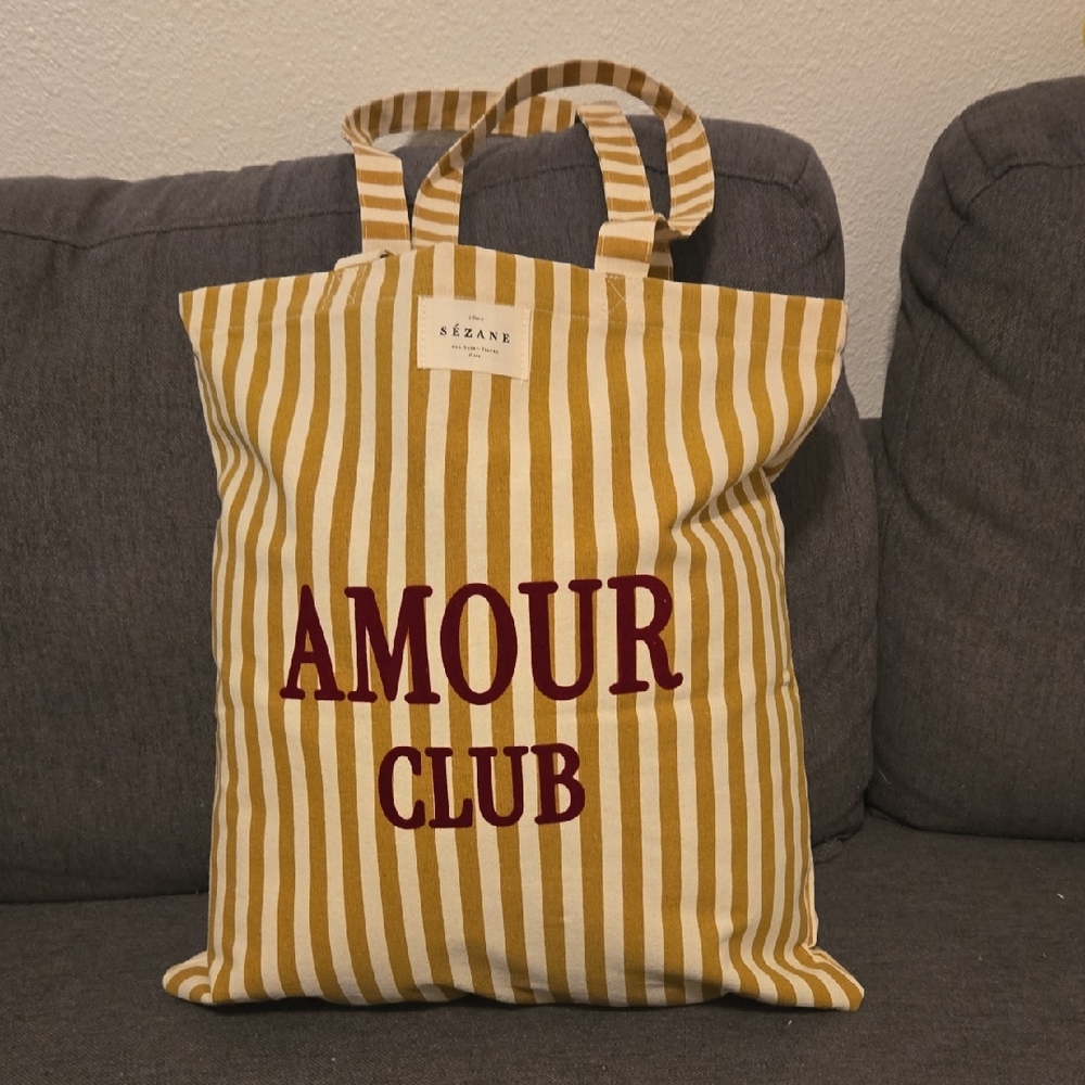 NWOT Sezane Cream and Tan Striped Tote Bag